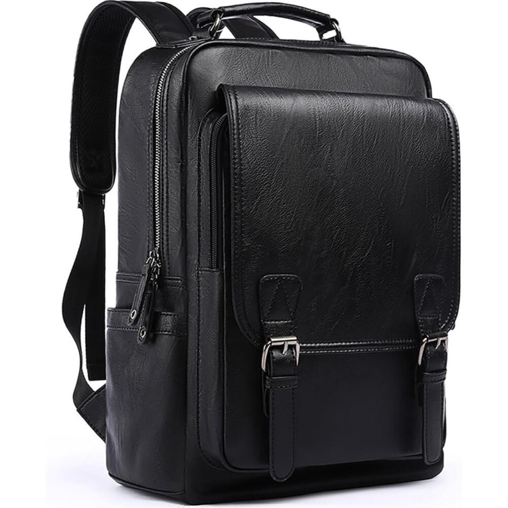 Black Leather Travel Laptop Backpack Waterproof Knapsack Hiking Backpacks